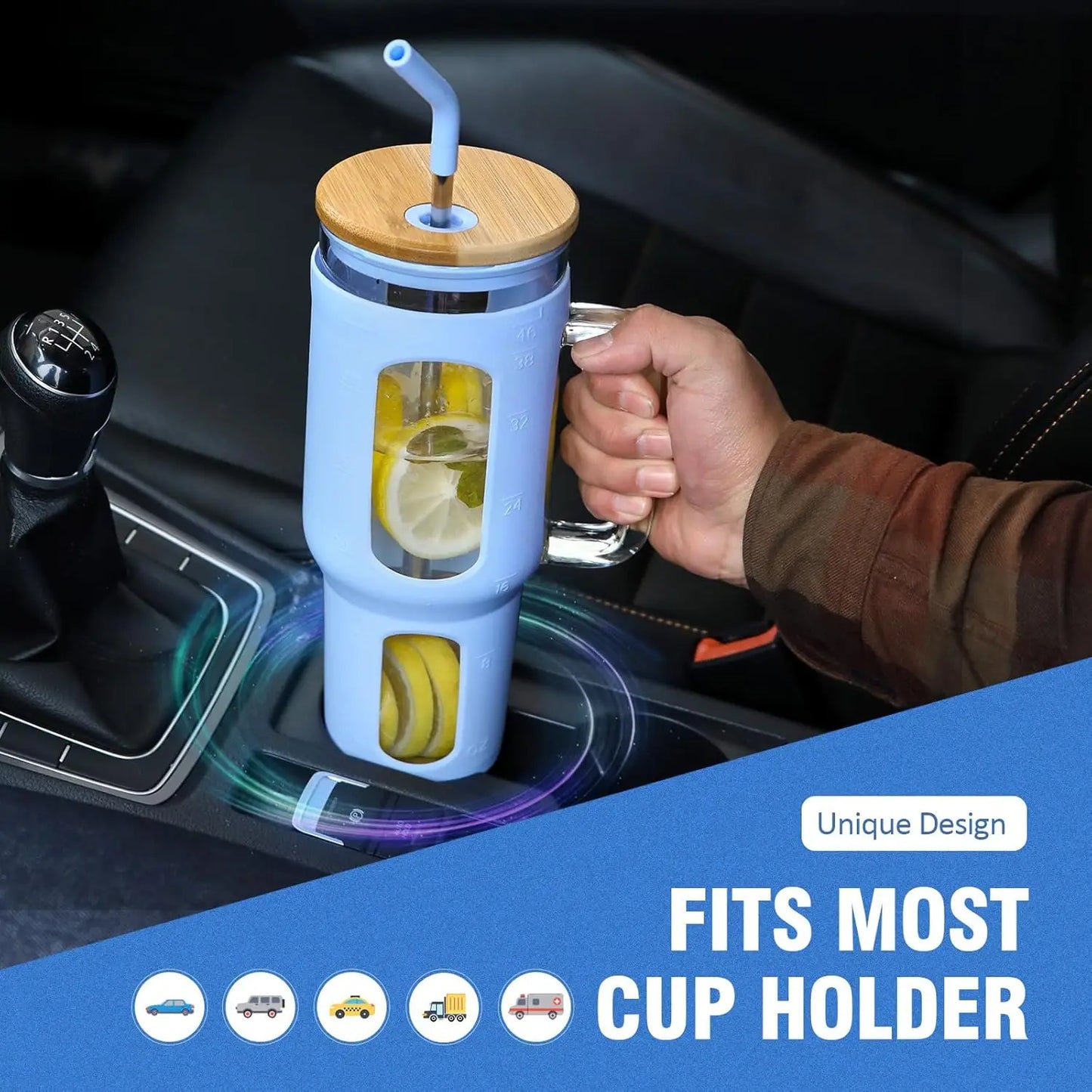 46oz Glass Tumbler with Lid, Straw & Handle - BPA Free, Dishwasher Safe for Iced Coffee and Water