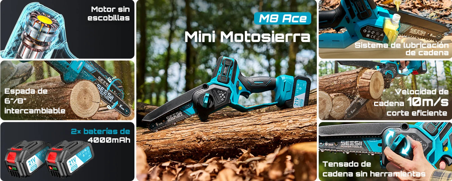 Seesii 6&8'' Brushless Electric Chainsaw 1000W Cordless Electric Saw Woodworking Garden Pruning Tools For Makita 18V Battery Pin