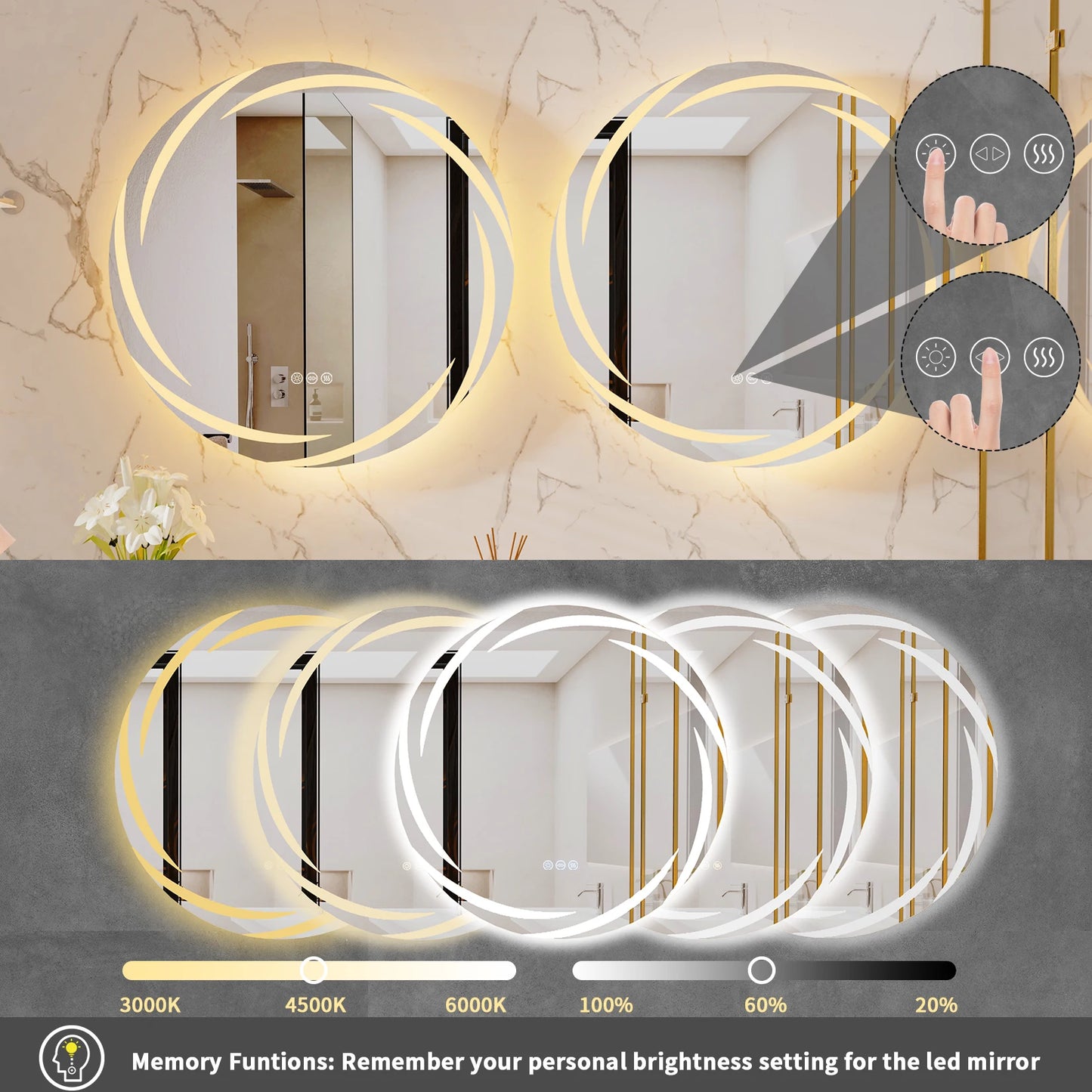 Anti Fog LED Round Vanity Mirror With Backlit Shatterproof Design