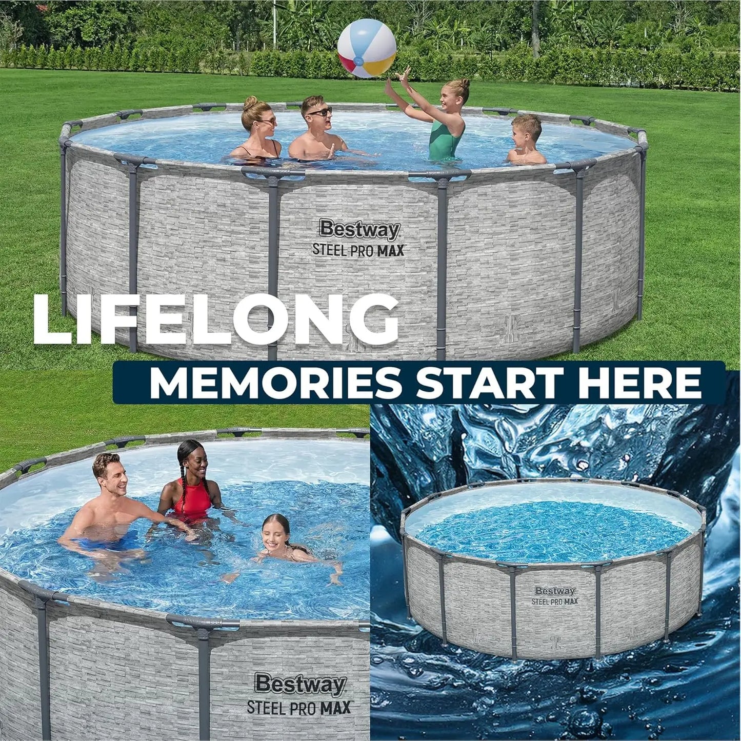 Steel Pro MAX 14' x 48" Above Ground Pool, Round Metal Frame Outdoor Swimming Pool Set with Filter Pump, Ladder, and, Custom