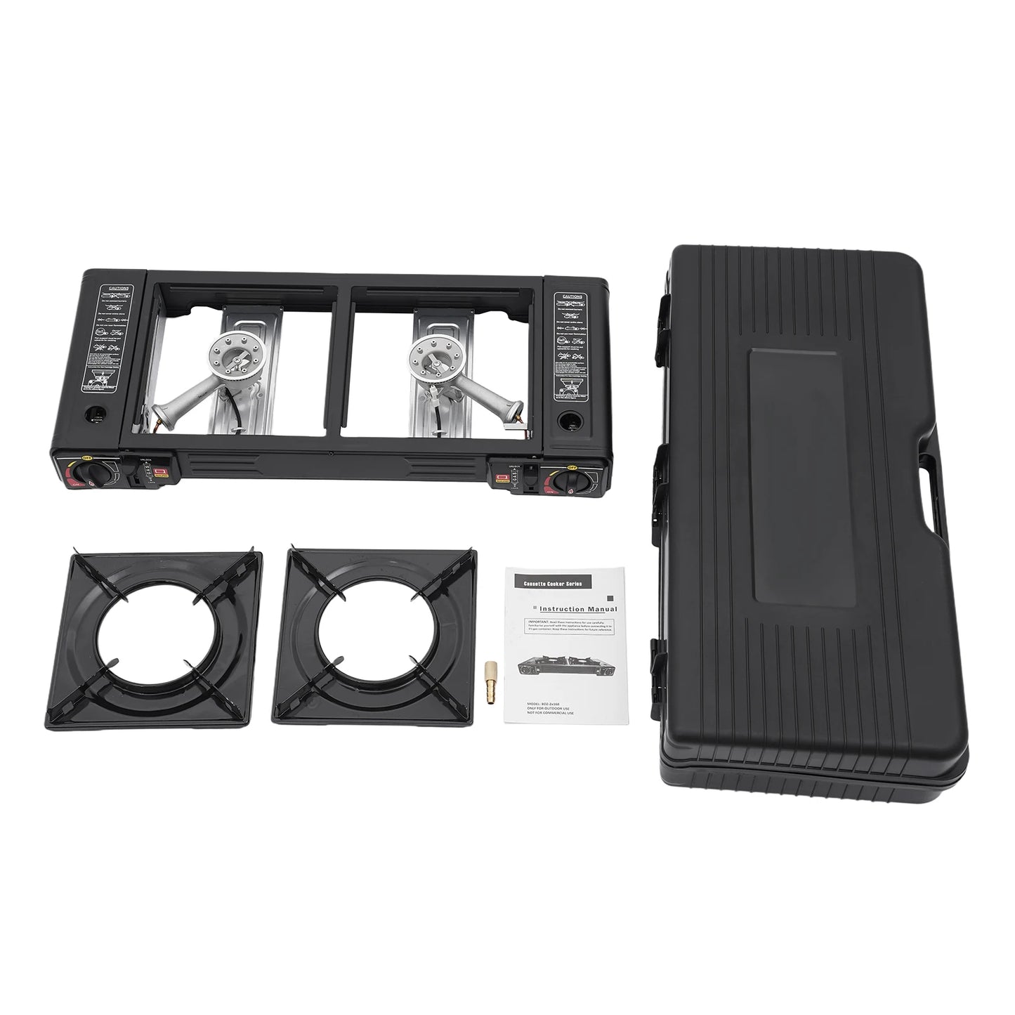 2 Burners Portable Gas Stove with Piezo Ignition and Carrying Case 2x2500W High Power LPG/Butane for Camping Picnics Parties