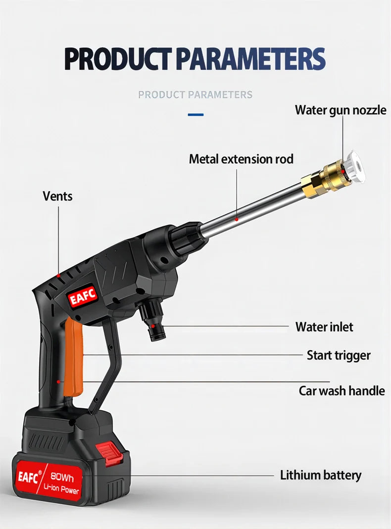 EAFC Cordless 60Bar 21V Car Wash Gun For Pressure Cleaning