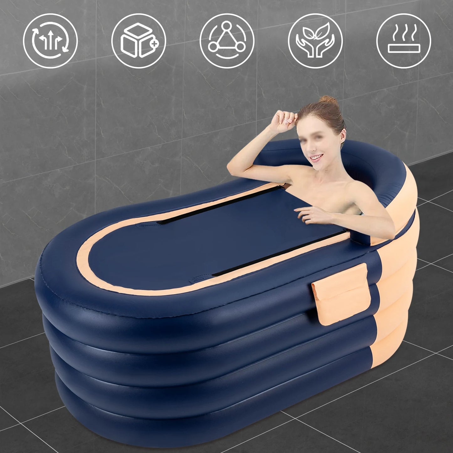 Inflatable Portable Bathtub For Adults With Wireless Air Pump And Cover