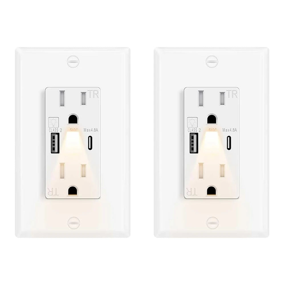LED Night Light Outlet With 24W USB C Fast Charging