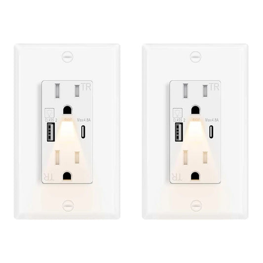 LED Night Light Outlet With 24W USB C Fast Charging