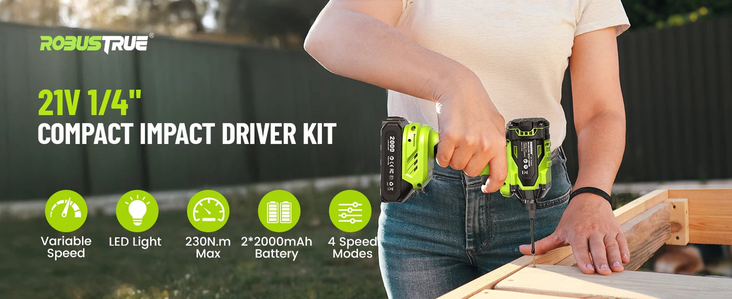 Brushless 21V Cordless Impact Driver Kit With 2.0Ah Battery