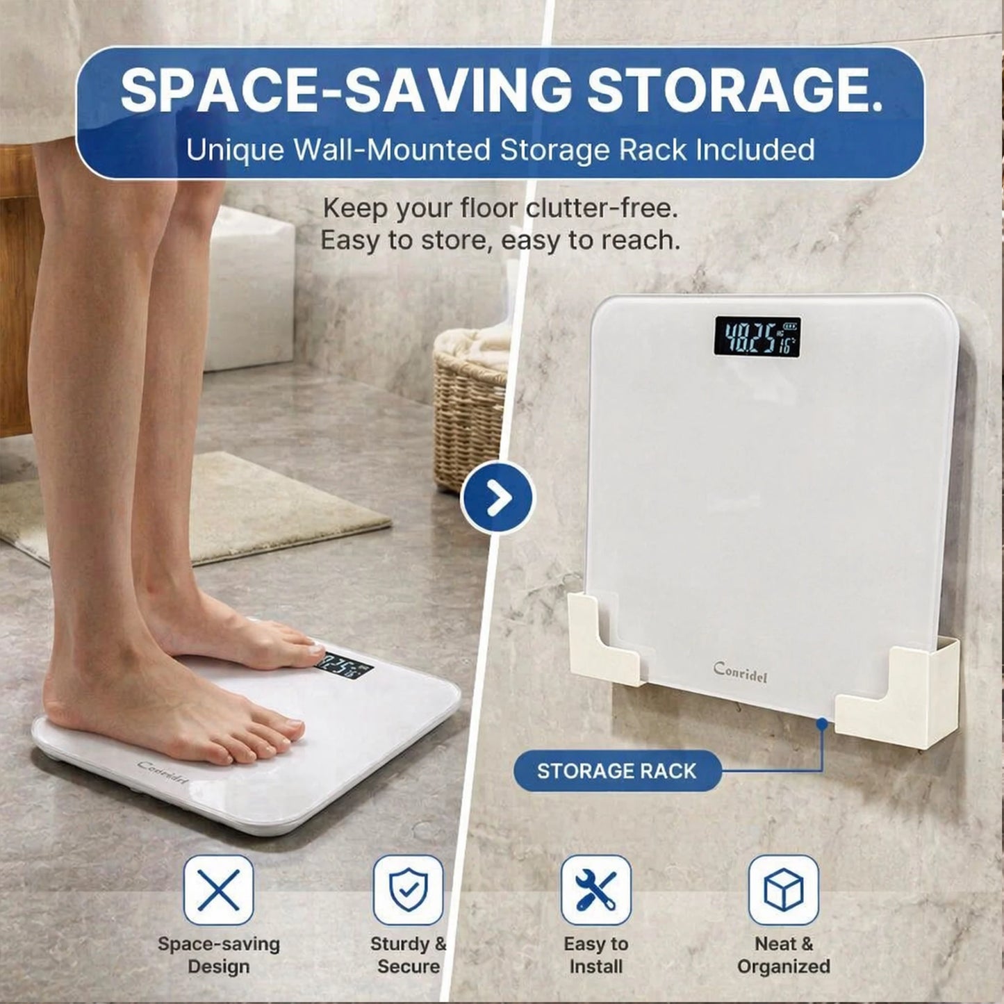 Conridel Digital Bathroom Scale High Precision With Tempered Glass Body