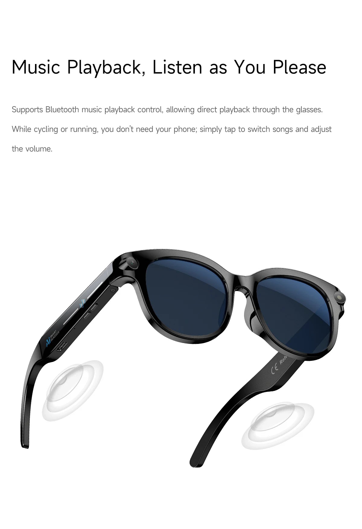 SENBONO AI Smart Glasses for Men Women 200W HD Camera 1080P 4K Video AI Voice Assistant Translation Music Playback Sunglasses