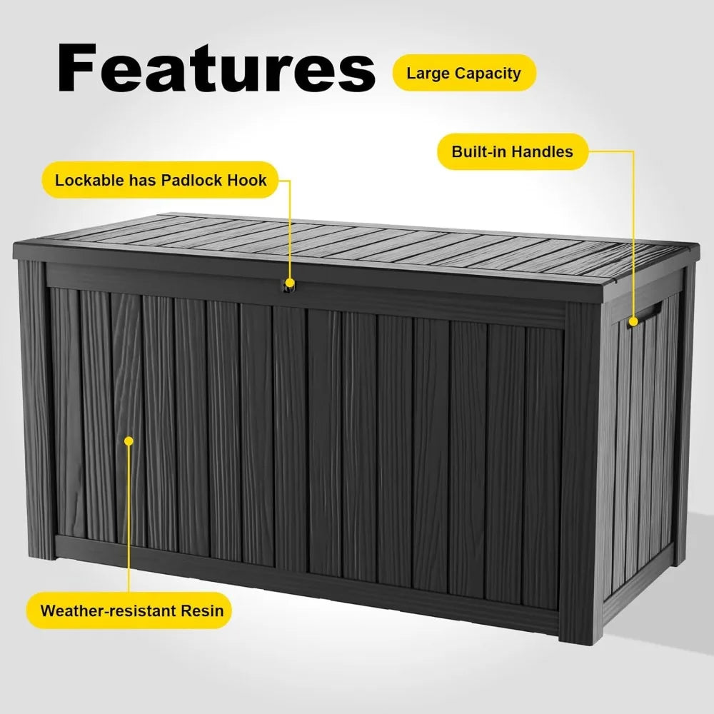 180 Gallon Waterproof Outdoor Storage Box, Lockable Deck Chest for Patio Cushions & Garden Tools, UV-Resistant