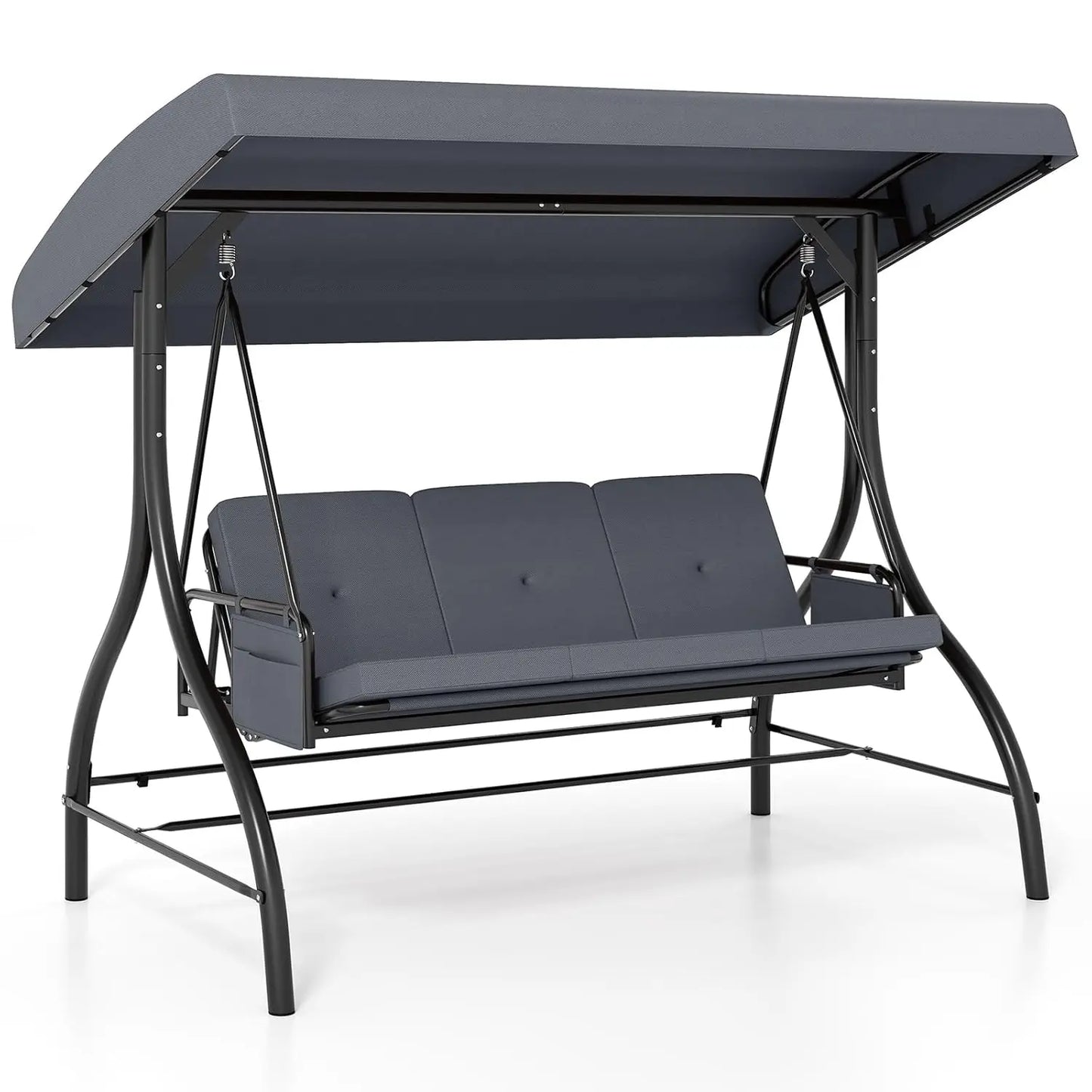 3 Person Porch Swing, 2-in-1 Convertible Outdoor Swing with Adjustable Canopy, Removable Cushions, Metal Frame,, Customized