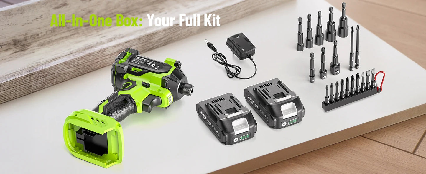 Brushless 21V Cordless Impact Driver Kit With 2.0Ah Battery