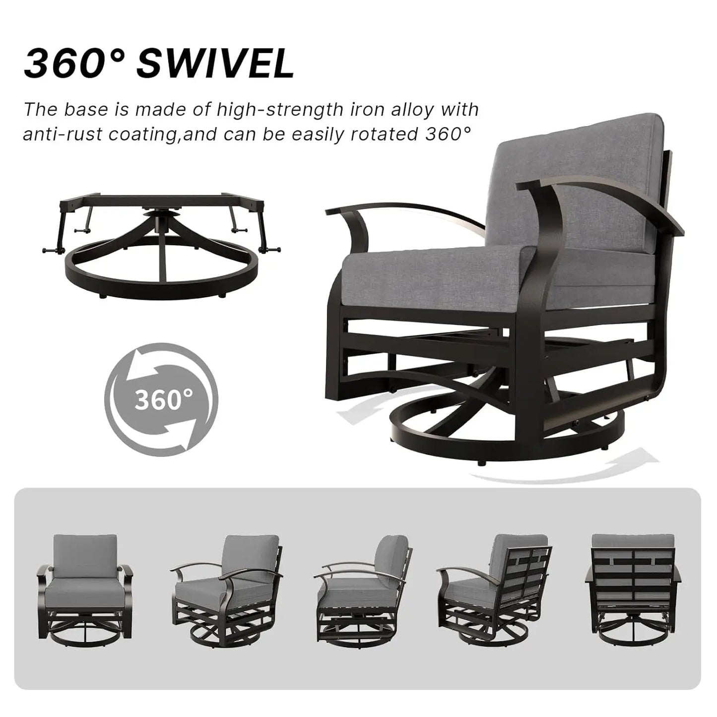 Aluminum Patio Furniture Set with Fire Pit Table, Metal Patio Furniture with 2 Swivel Rocking Chairs Waterproof, Customized