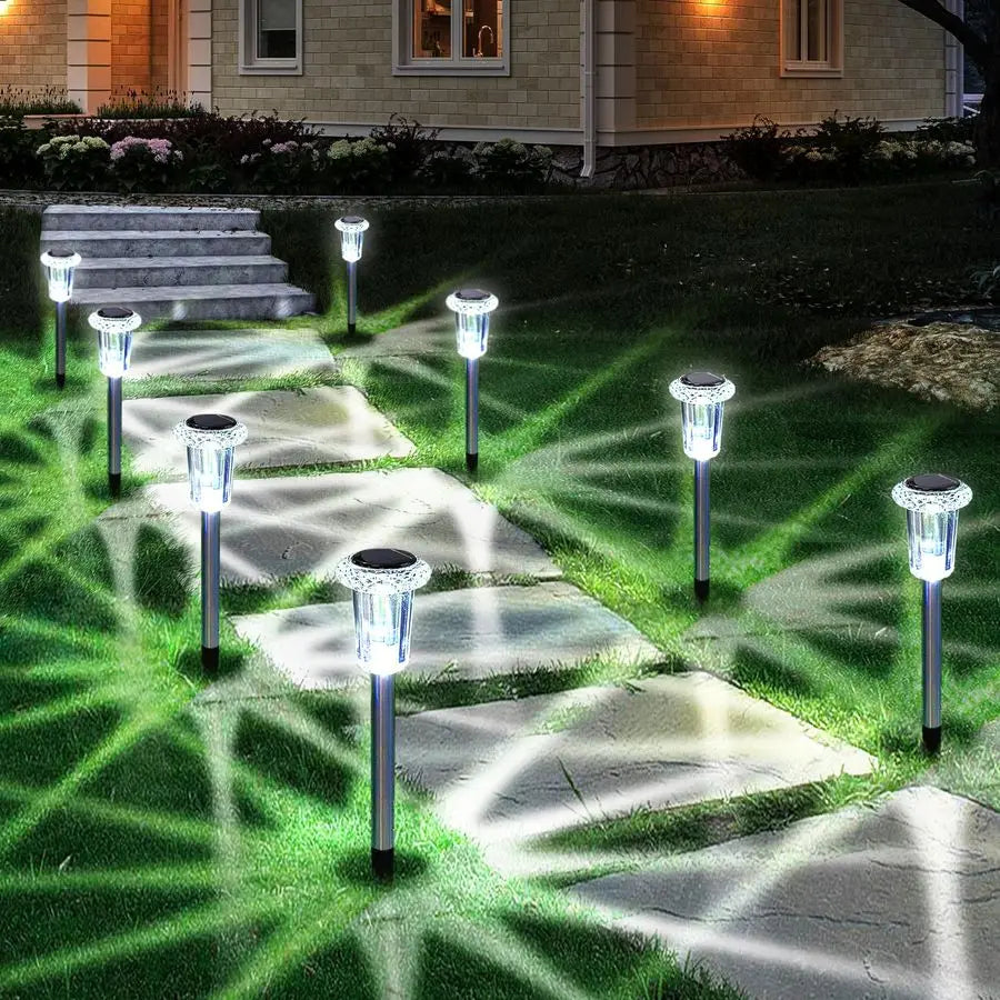 Solar Lights Outdoor, 15 Pack Waterproof Stainless Steel Solar Stake Lights for Pathway Garden Yard Path Walkway Driveway Lawn P