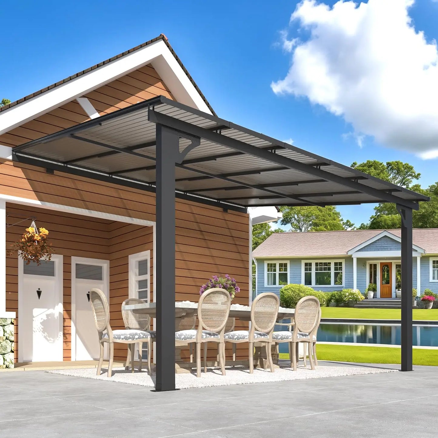 12x10 Hard Top Gazebo Pergola Outdoor Patio Lean to Canopy Awning for Deck Porch Backyard, Customized