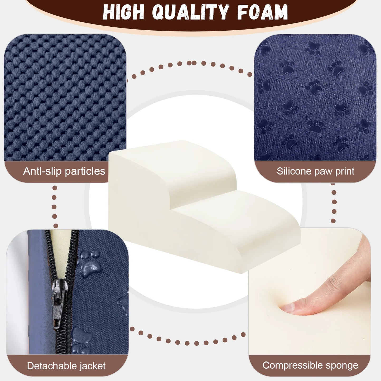 Dog Stairs Ramp Orthopedic Steps With Non Slip Foam Padding