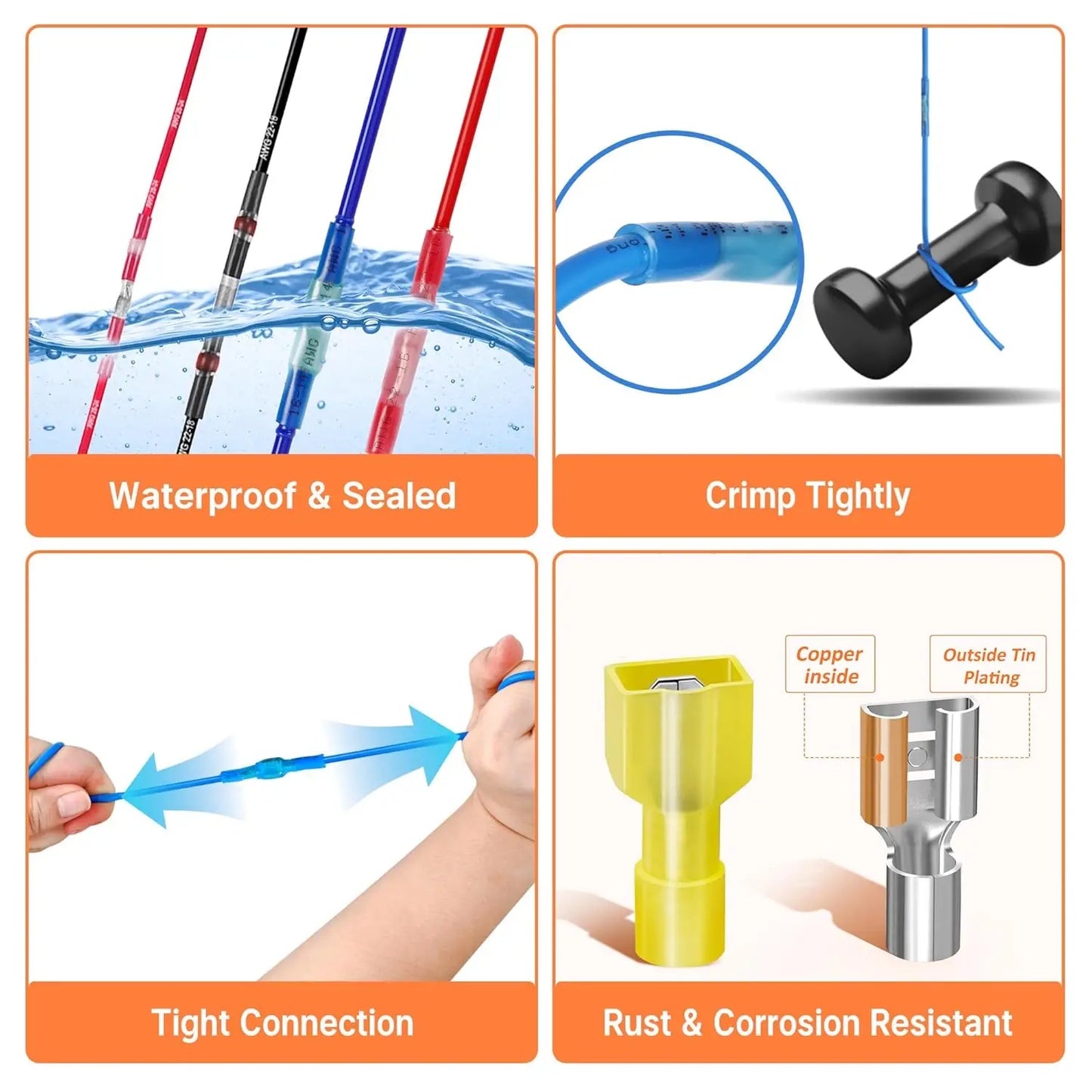 1500PCS Waterproof Heat Shrink Wire Connectors Kit, Insulated Crimp Ring Fork Spade Terminal for Marine Boat Truck