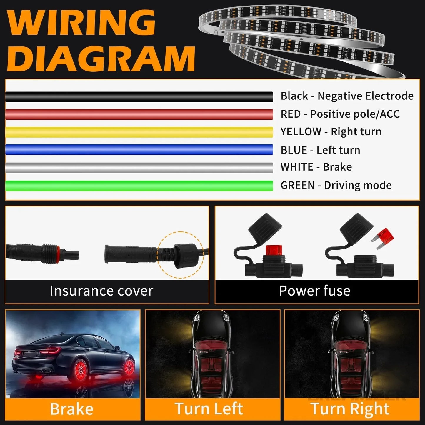 RGB Car Hub Lamp Kit With Waterproof LED Strip Lights
