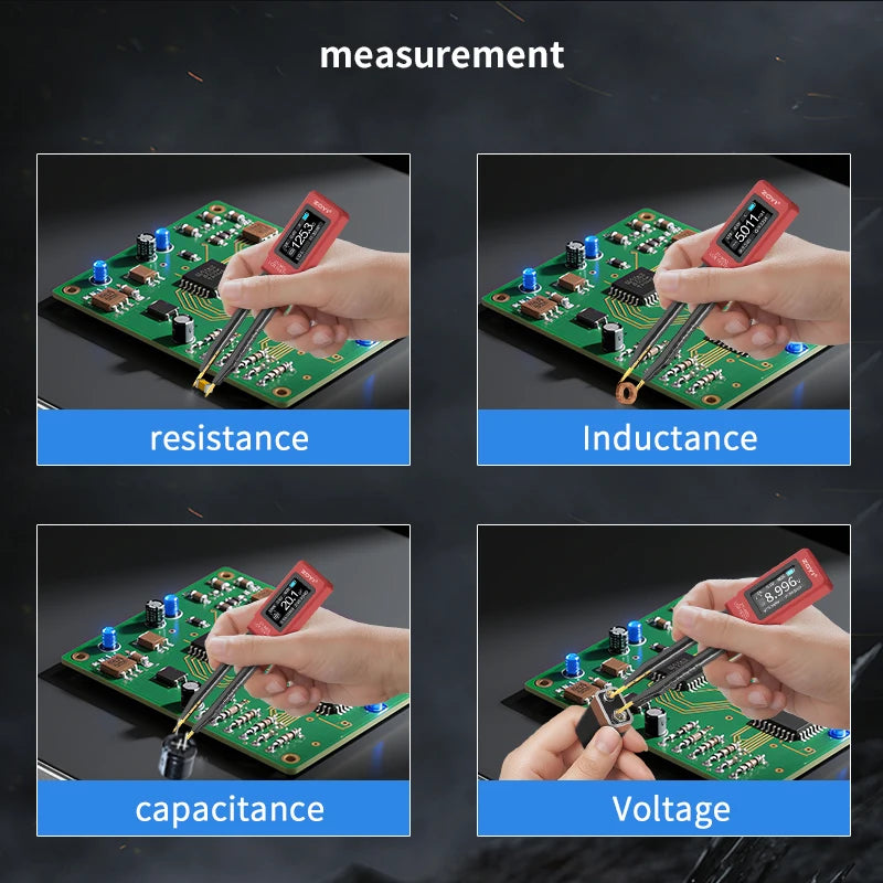 ZOYI ZT-MD2 LCR Tweezer: Auto-ID, measures voltage/resistance/frequency(100KHz), continuity test. For electronics repair