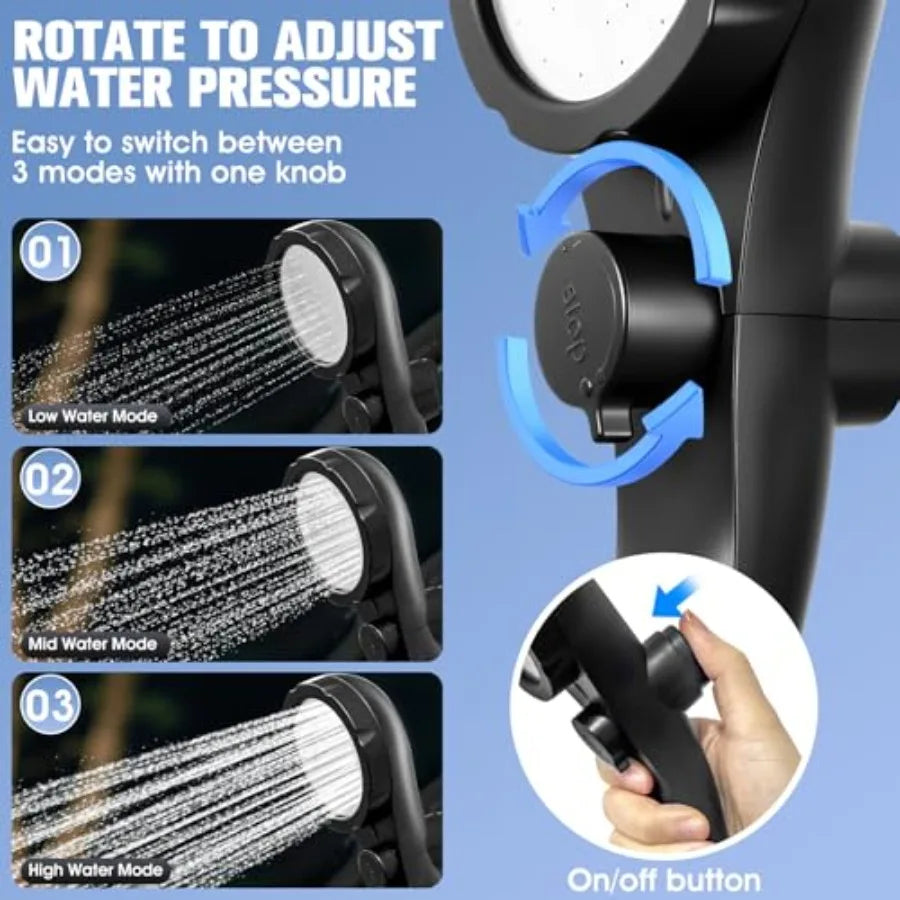 Portable Camping Shower With 2000W AutoOff Heater Four Modes