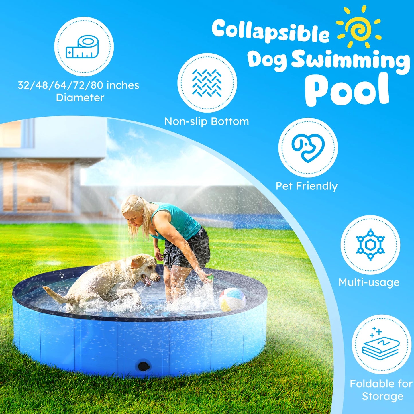 Portable Foldable Dog Pool Anti Slip Collapsible Bath Tub