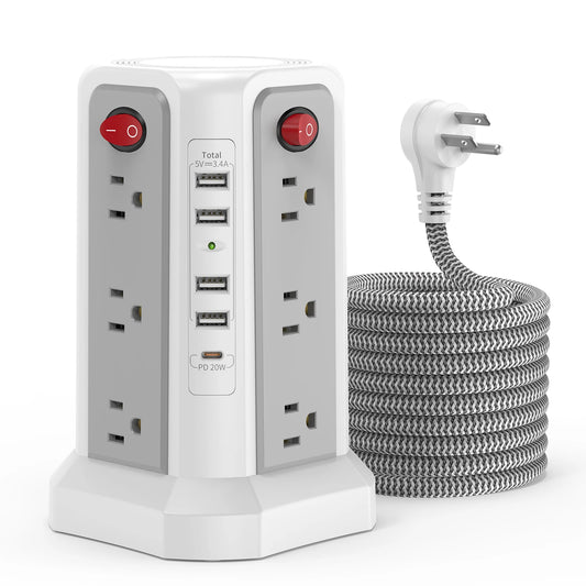Passus American Tower 1.8m Braided Extension Cord Plug-in Board PD20W