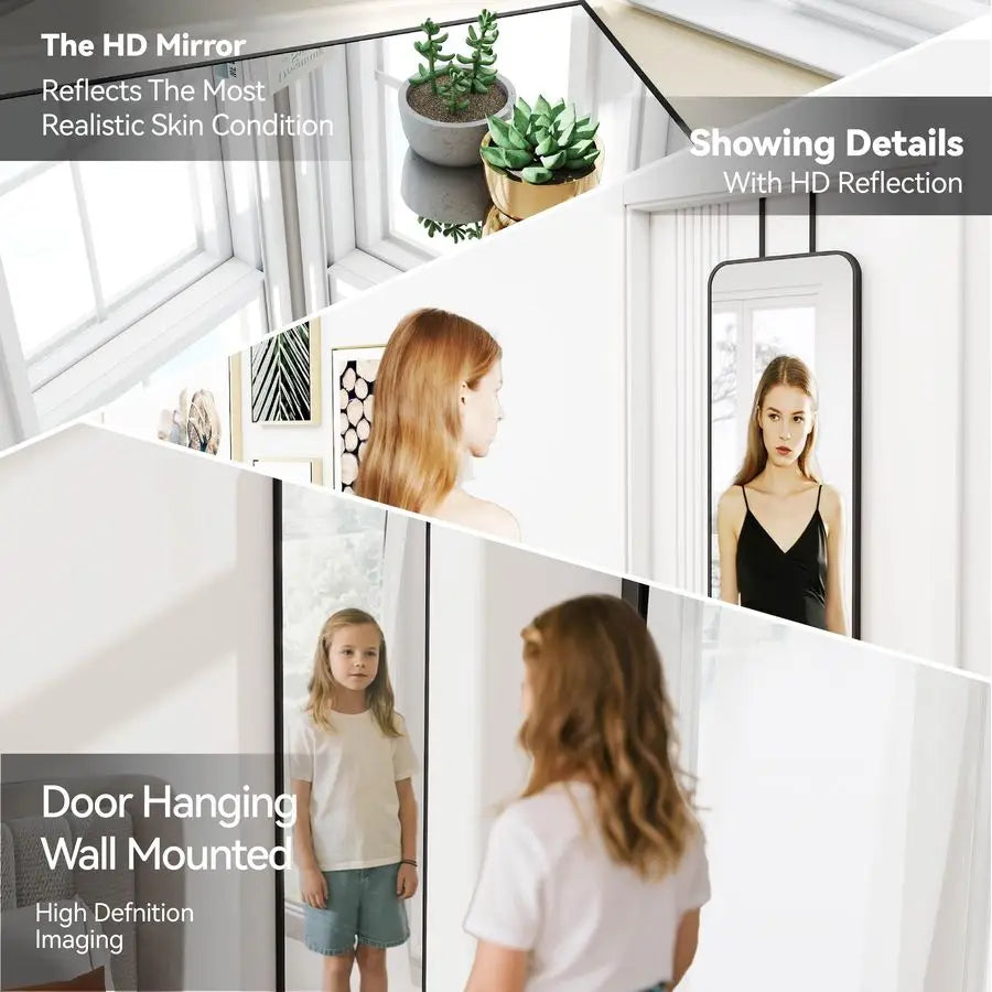 Mirror Rectangle Full Body Length Door Hanging Wall Mounted Metal Aluminum Alloy Frame Dressing Makeup Mirrors for Entryway Bedr