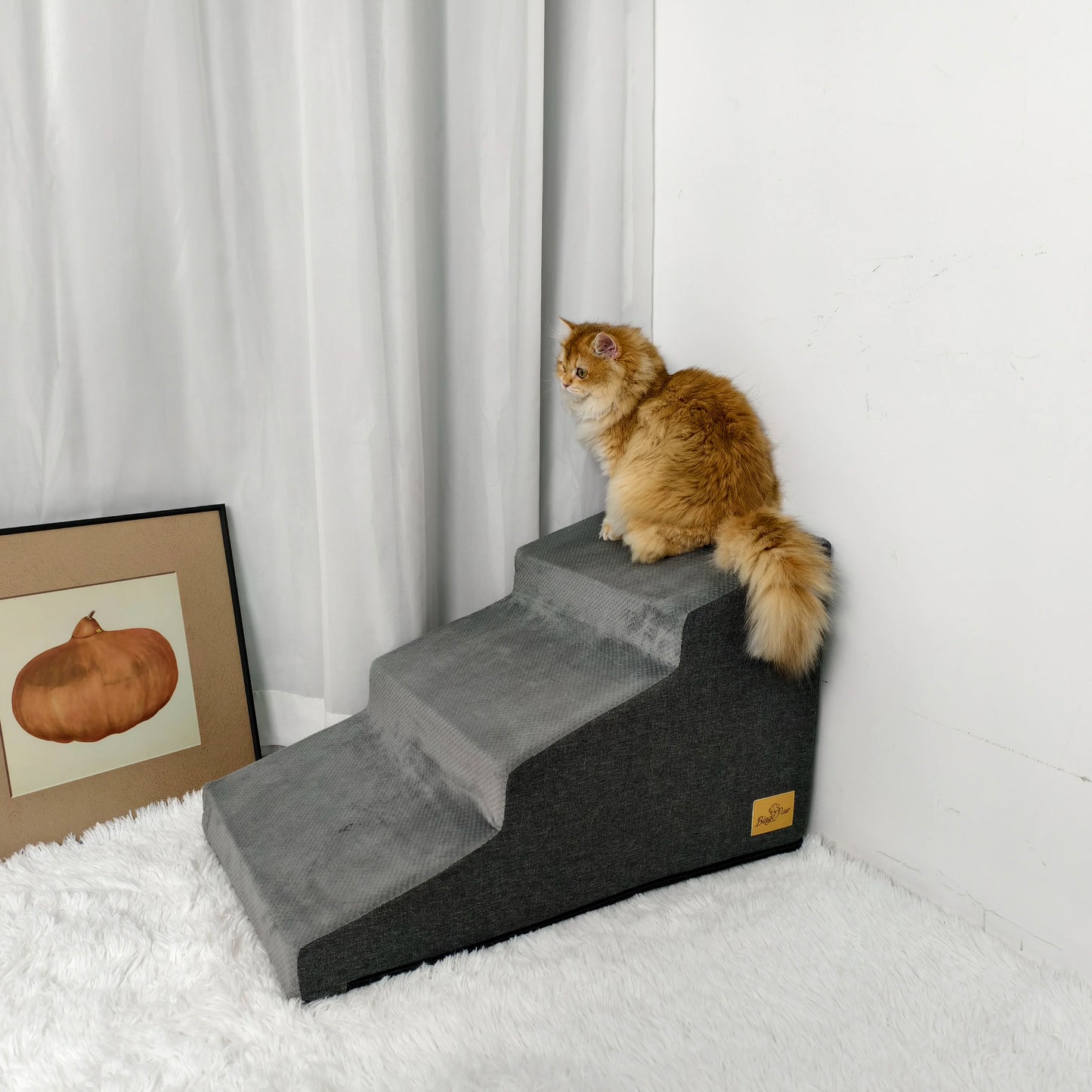 3/4 Steps Dog Stairs Ramp with Washable Cover for Small Dogs, Non-Slip Balanced, Pet Steps for Couch Sofa