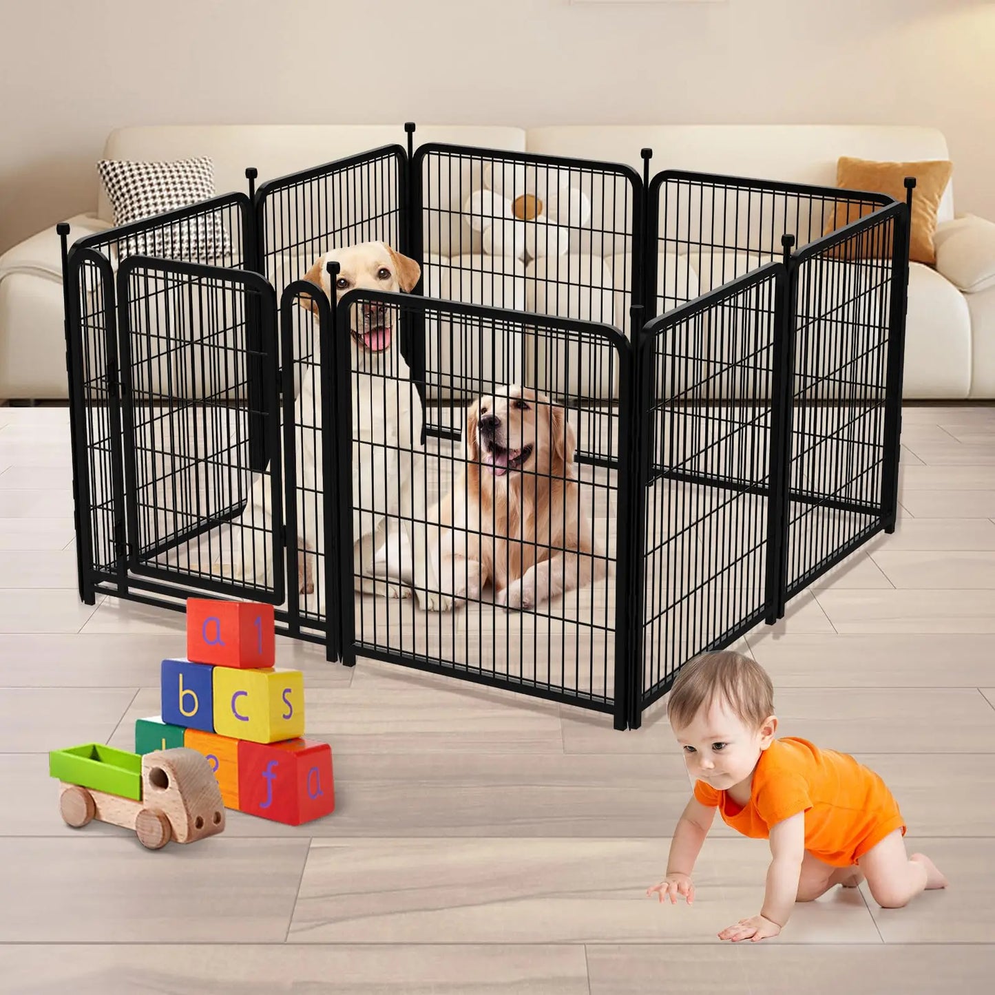 Dog Pet Fence Indoor/Outdoor,40"Height 8/16 Panels,Portable Metal Pet Exercise Pen for Rv Camping Garden Yard,Wide Door Low Thre