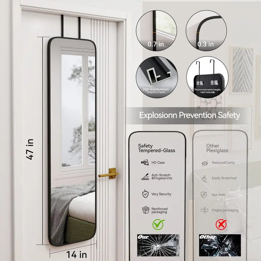 Mirror Rectangle Full Body Length Door Hanging Wall Mounted Metal Aluminum Alloy Frame Dressing Makeup Mirrors for Entryway Bedr