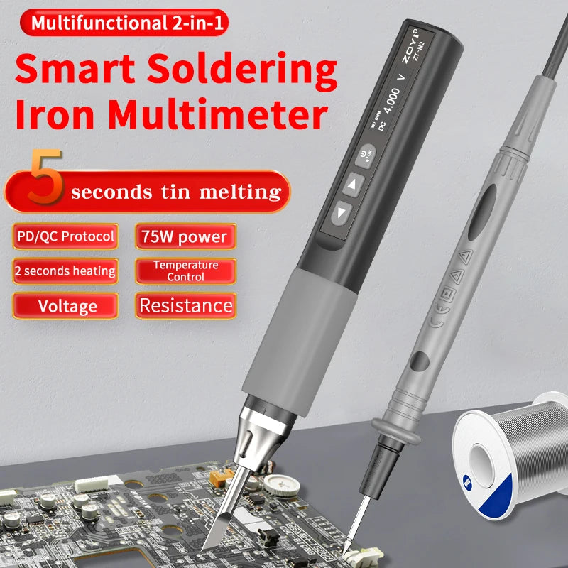ZOYI N2 portable intelligent soldering iron + multimeter High power 65W adjustable temperature welding professional home