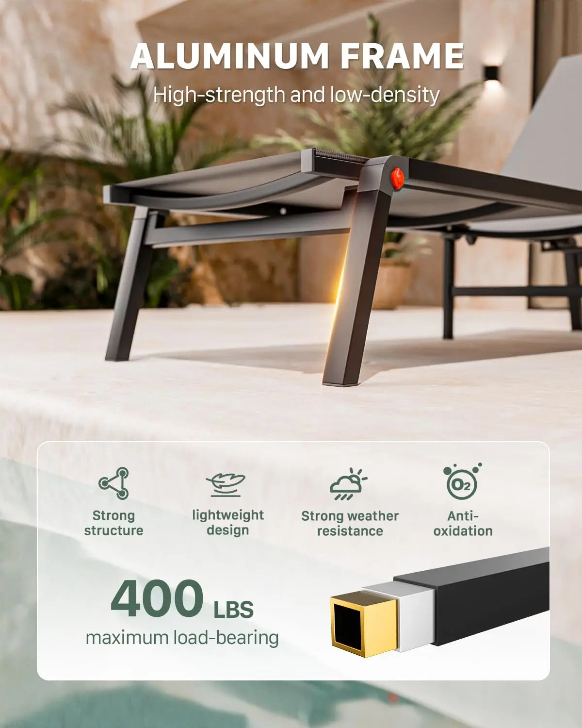 Adjustable Aluminum Chaise Lounge Chair Outdoor Metal Deck Lounger 5-Position Recliner Foldable Pool Chase Customized