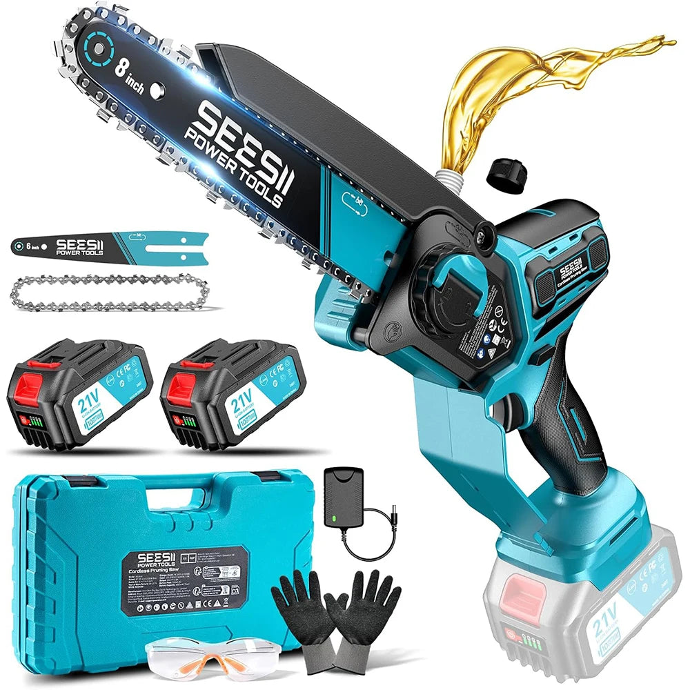 Seesii 6&8'' Brushless Electric Chainsaw 1000W Cordless Electric Saw Woodworking Garden Pruning Tools For Makita 18V Battery Pin