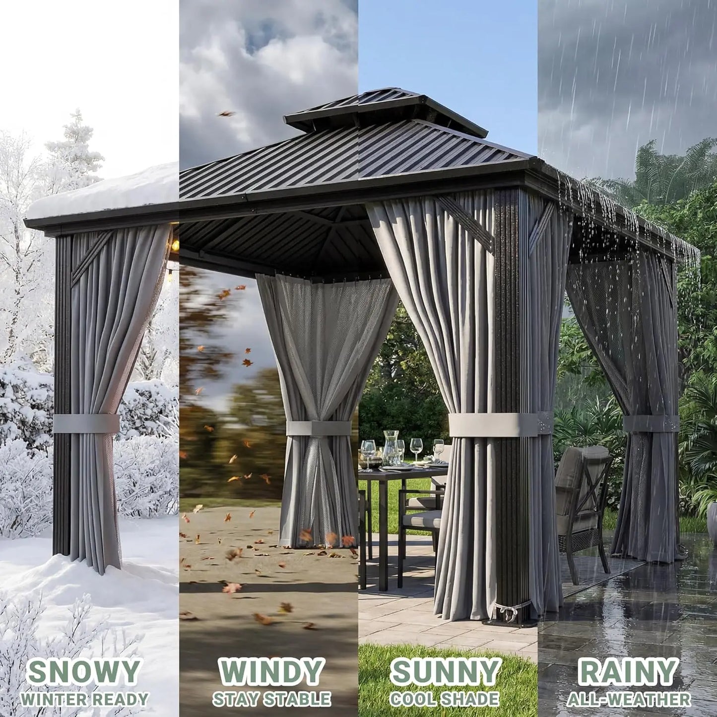 10'x12' Gazebo Hardtop Gazebo, Aluminum Frame Pergola with Double Galvanized Steel Roof, Permanent Outdoor Metal, Customized