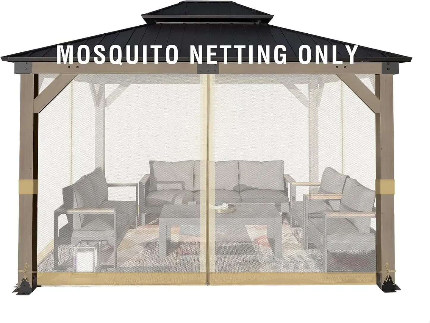 Universal 10x12 ft Gazebo Mosquito Netting Replacement, 4-Panel Sidewalls with Double Zippers for Patio and Backyard
