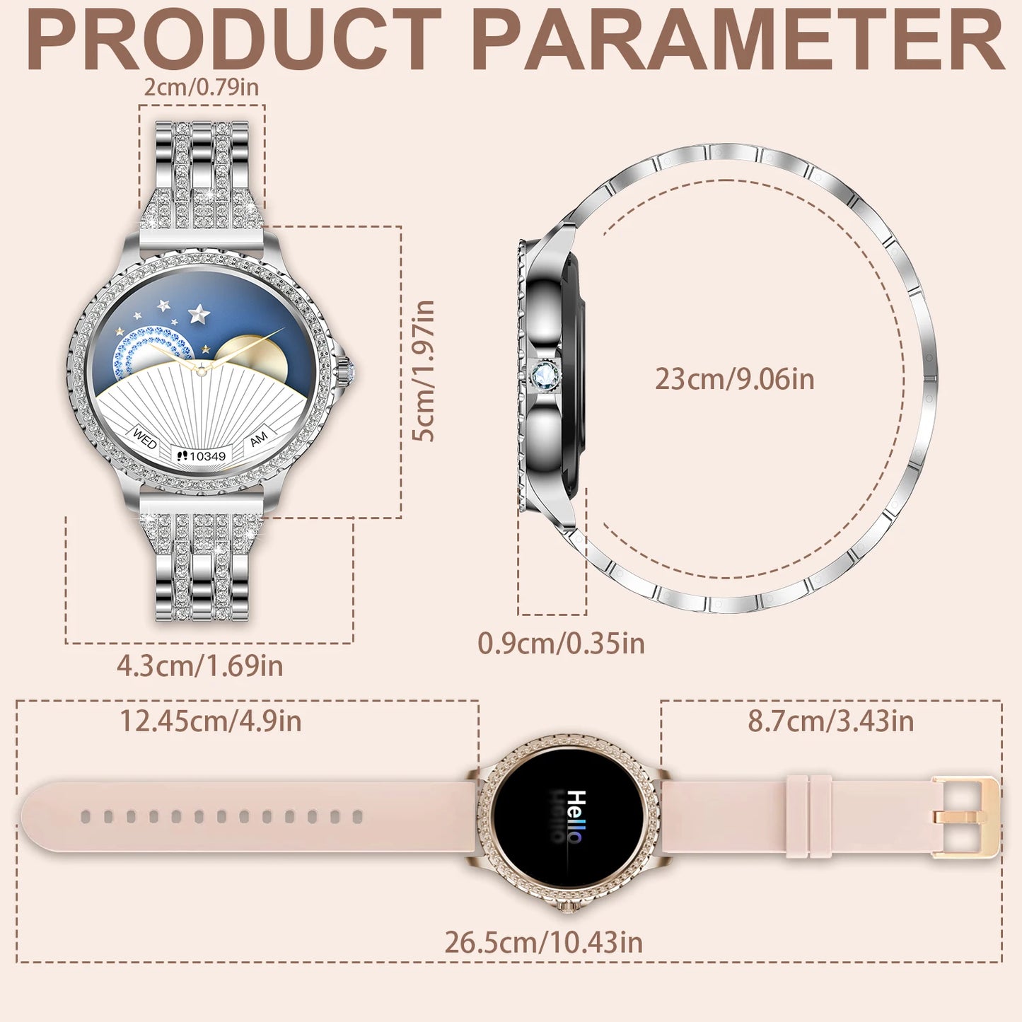 Smart Watch For women - 1.32" Touchscreen Fitness Tracker with Wireless Calls, Music Time Display, Step Counting