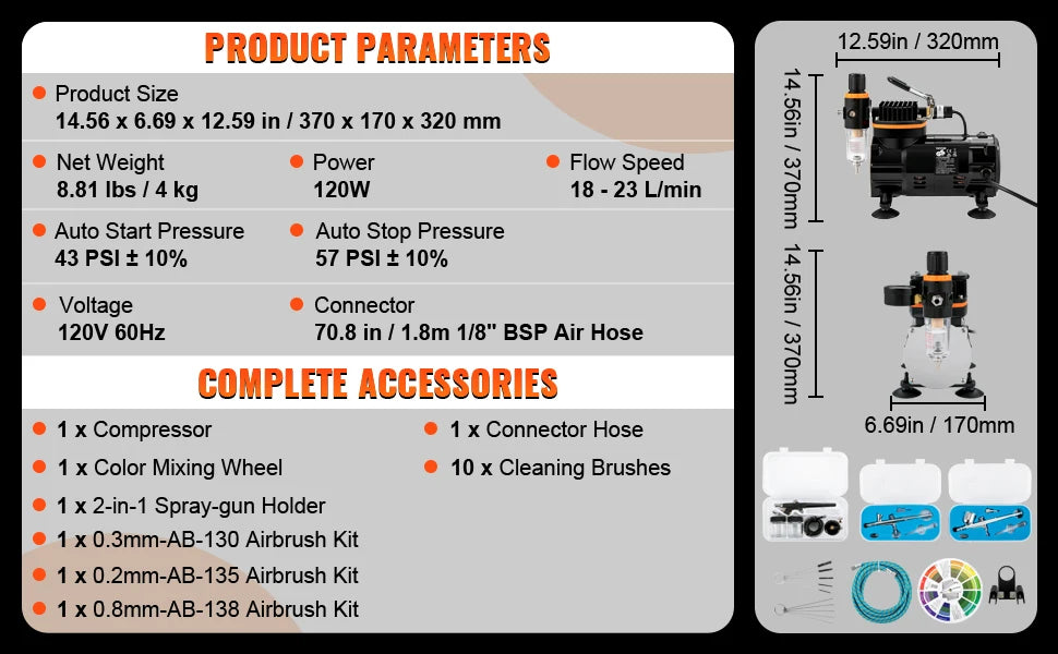 SucceBuy Professional Dual-Action Airbrush Kit 120W Electric Spray Gun Air Brush Painting Art Nail Tattoo Makeup Model Sprayer