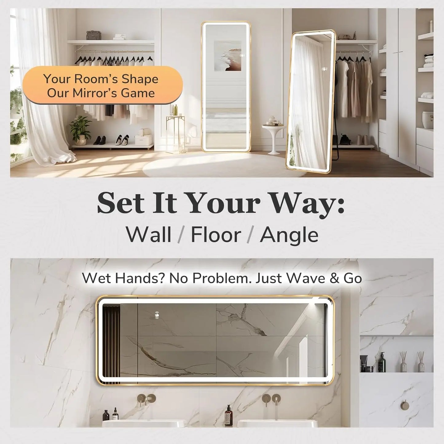 63x20 Inch Smart Mirror with Touch-Free Gesture Control, Adjustable LED Lighting, Shatterproof Frame for Bathroom or Gym