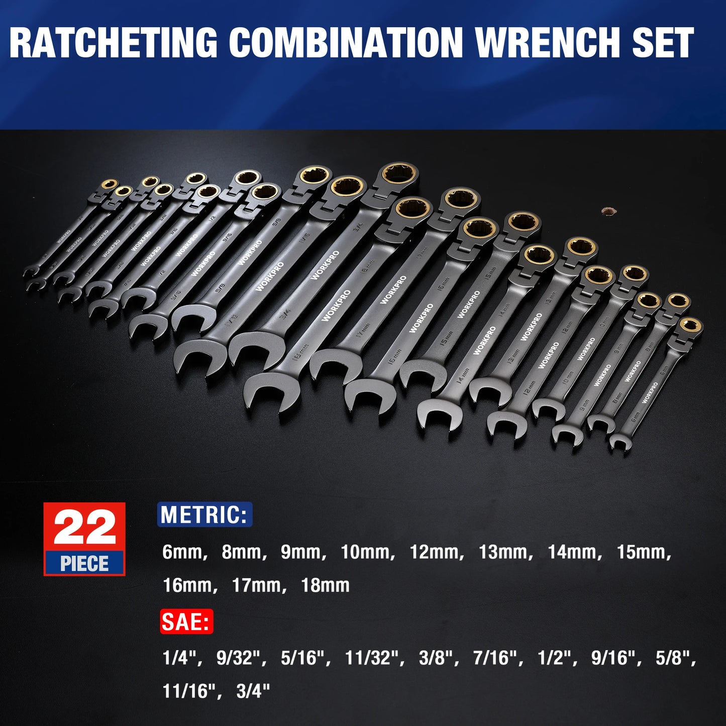 WORKPRO 21pc Ratcheting Wrench Set  with Box ,72 Teeth Wrench with Box, Wrench Repair  Tool Set