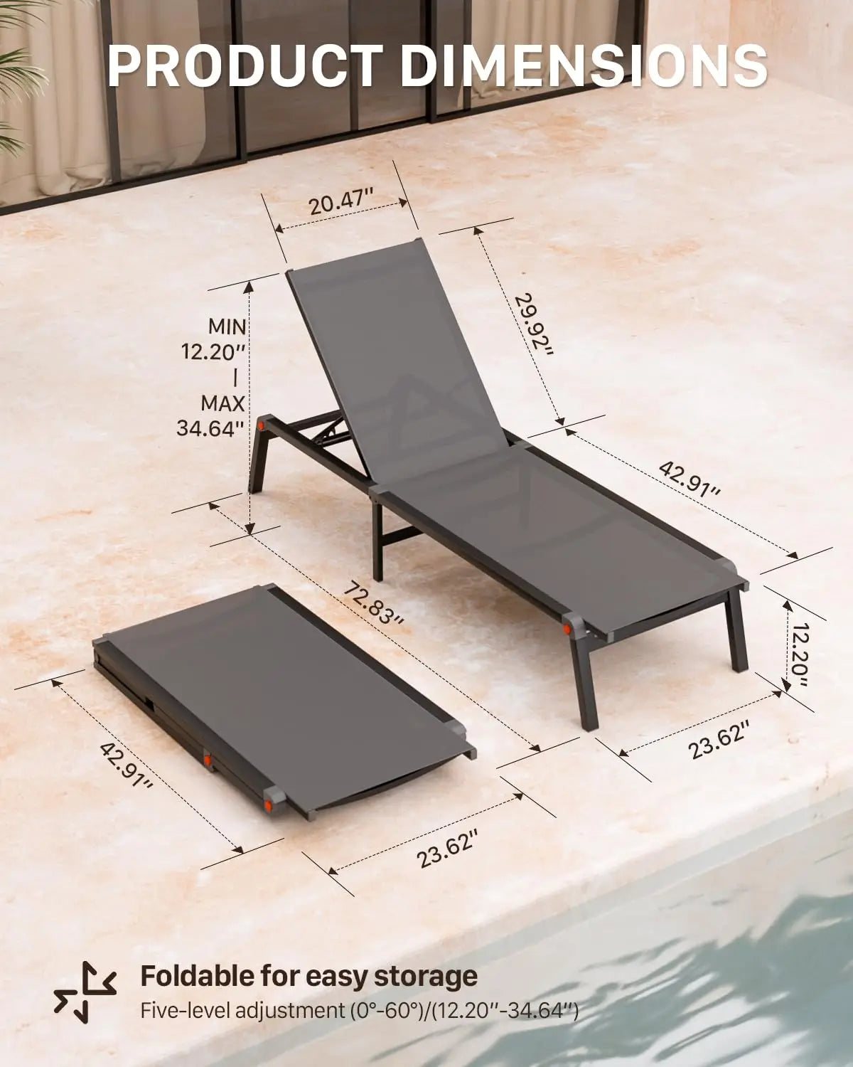 Adjustable Aluminum Chaise Lounge Chair Outdoor Metal Deck Lounger 5-Position Recliner Foldable Pool Chase Customized