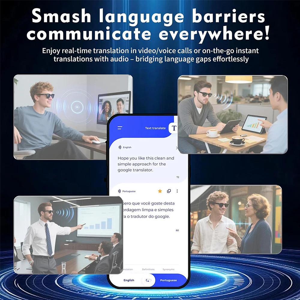 SENBONO Smart Glasses With AI Translator 8MP Camera 4K HD Take Videos And Photo Sunglasses BT Call for Men Women Fashion Glasses