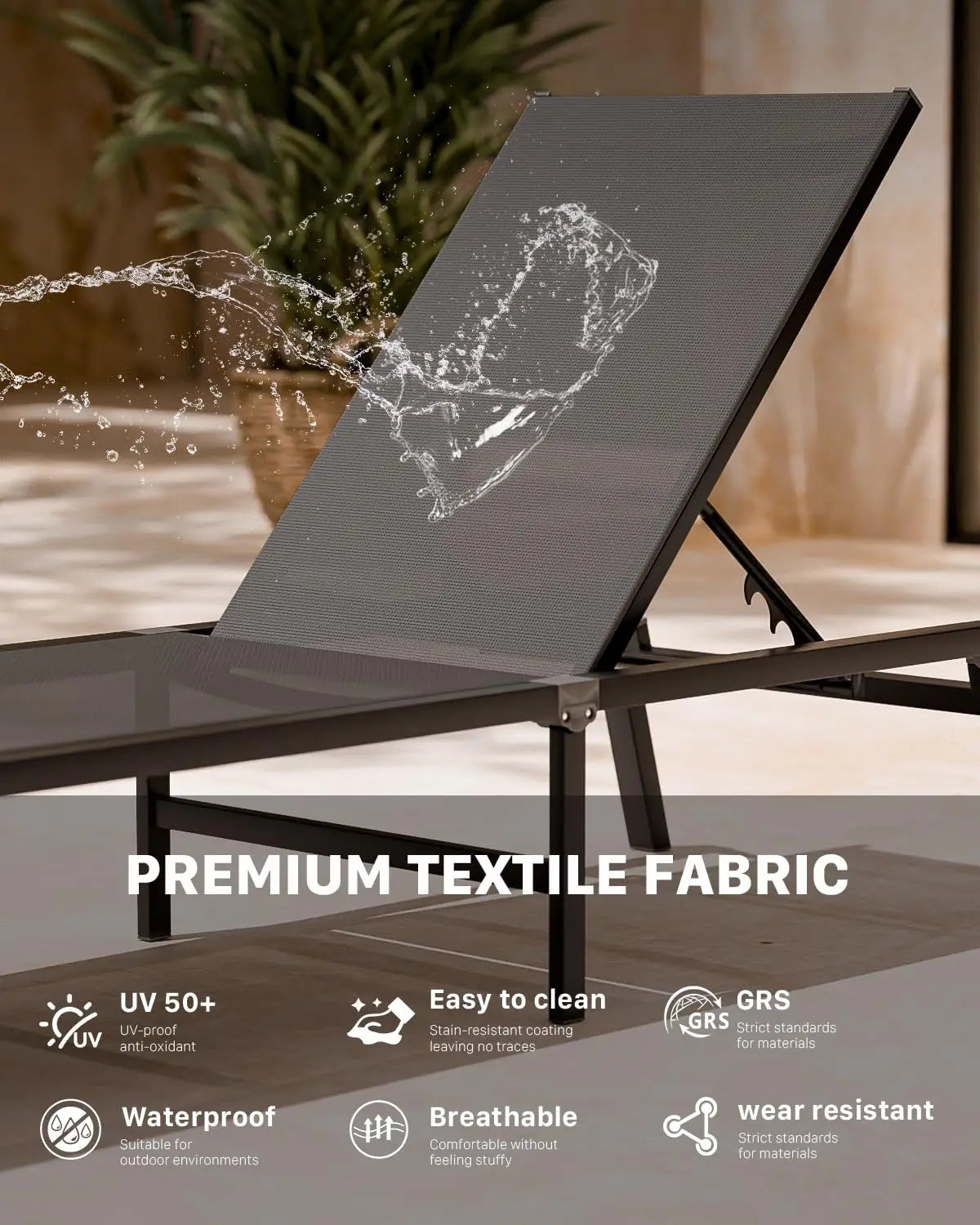 Adjustable Aluminum Chaise Lounge Chair Outdoor Metal Deck Lounger 5-Position Recliner Foldable Pool Chase Customized
