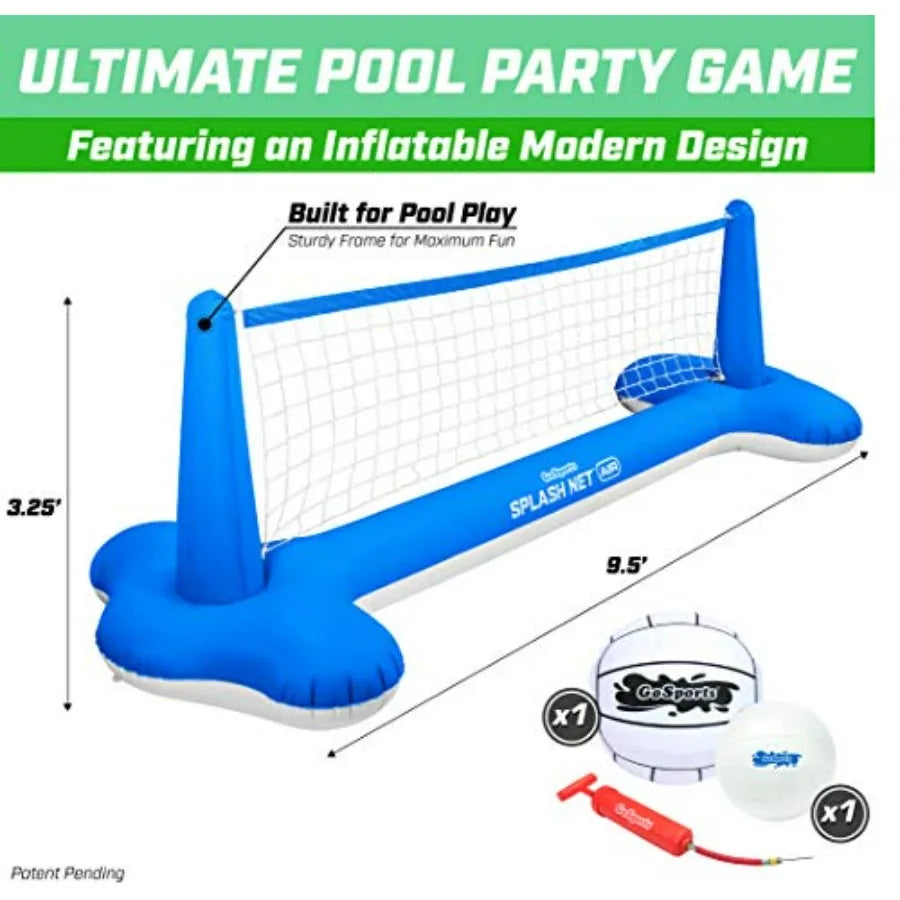 GoSports Splash Net Air Inflatable Pool Volleyball Game with Floating Net Water Volleyballs and Ball Pump for Outdoor Pool Use