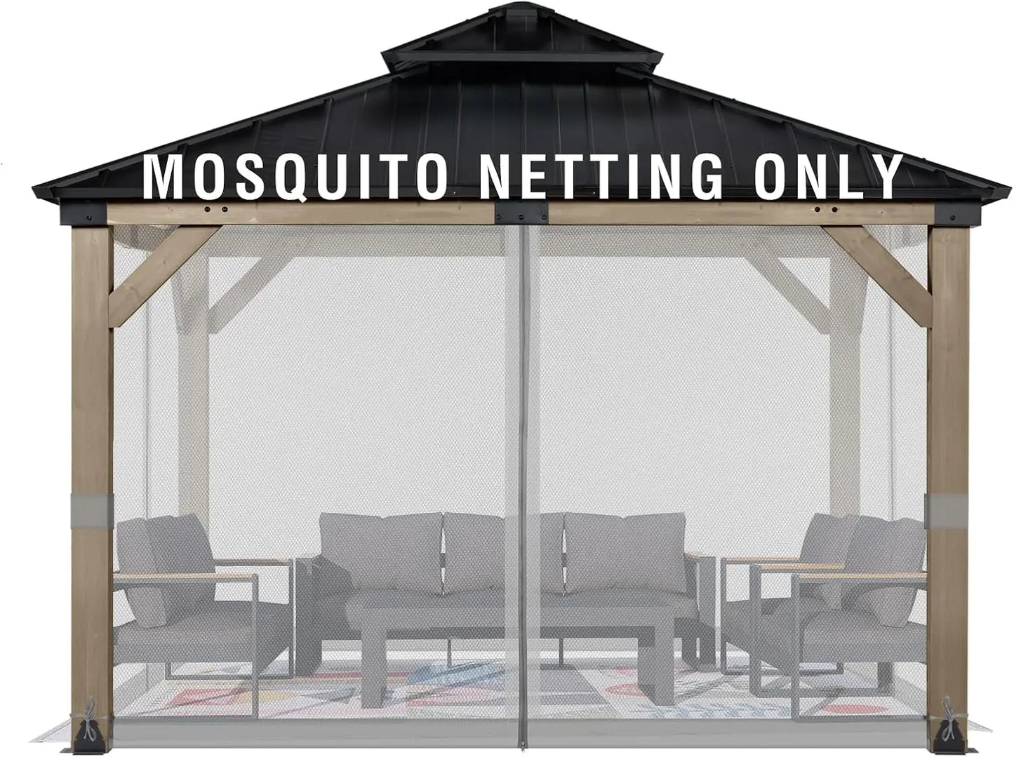 Universal 10x12 ft Gazebo Mosquito Netting Replacement, 4-Panel Sidewalls with Double Zippers for Patio and Backyard