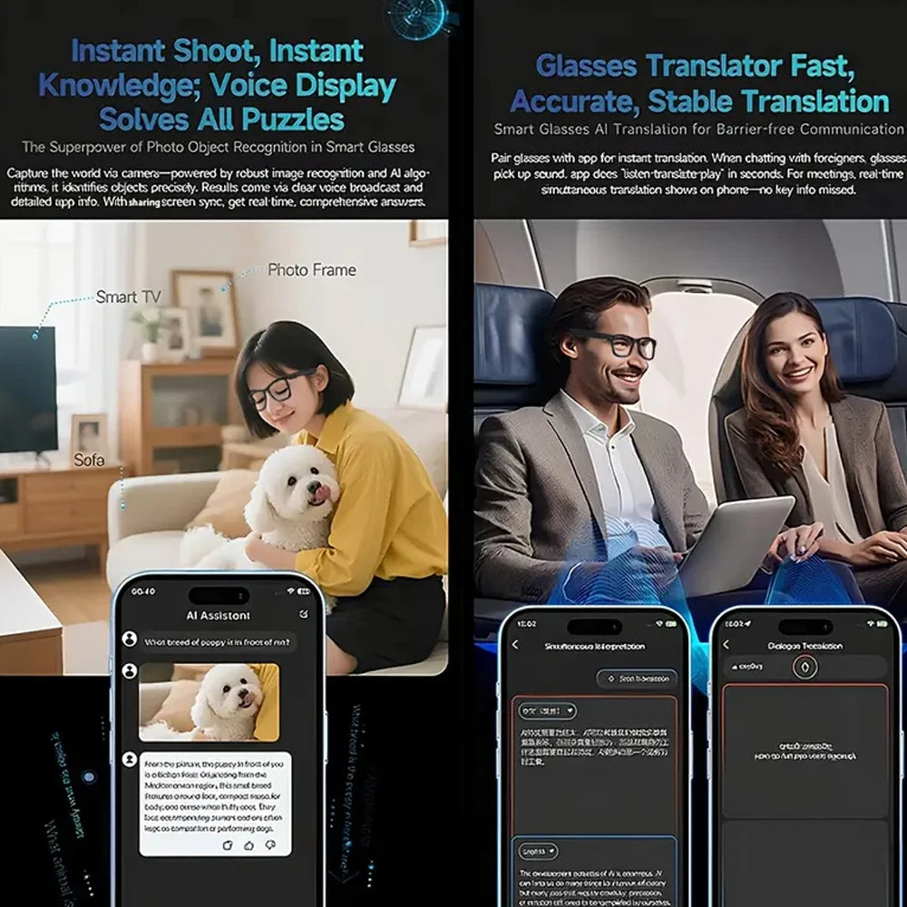SENBONO Smart Glasses With AI Translator 8MP Camera 4K HD Take Videos And Photo Sunglasses BT Call for Men Women Fashion Glasses