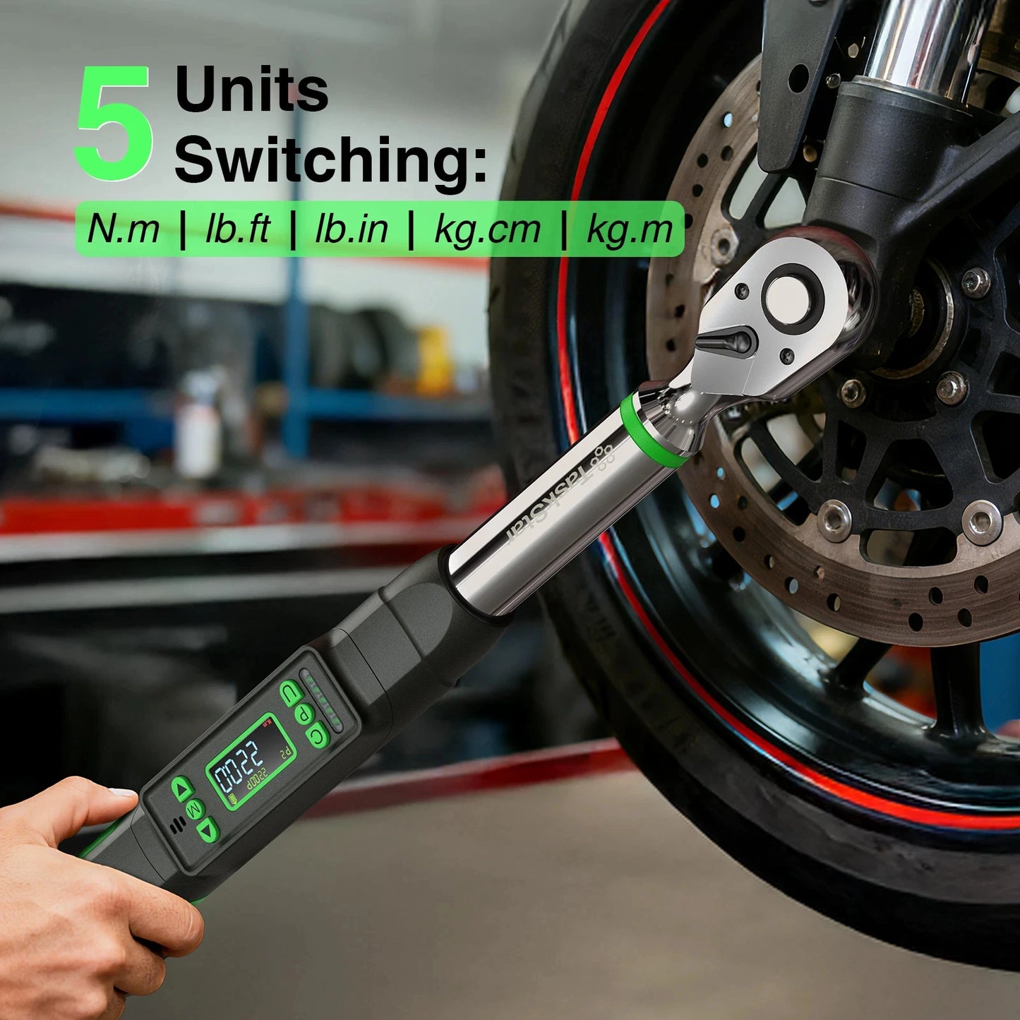TaskStar 3/8'' Digital Torque Wrench w/1/4 1/2-inch Adapter Bidirectional Ratchet Head Mini Electronic Torque Wrench 2% Accuracy