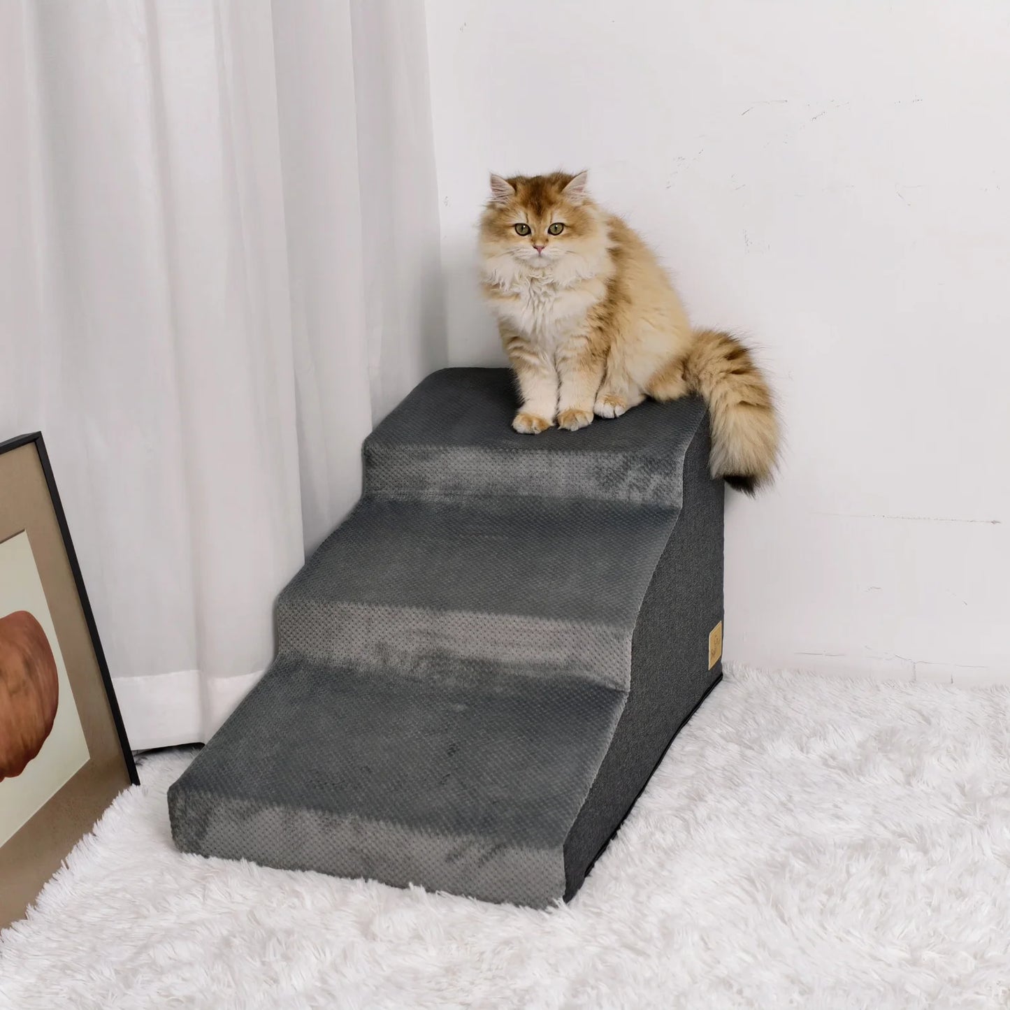 3/4 Steps Dog Stairs Ramp with Washable Cover for Small Dogs, Non-Slip Balanced, Pet Steps for Couch Sofa