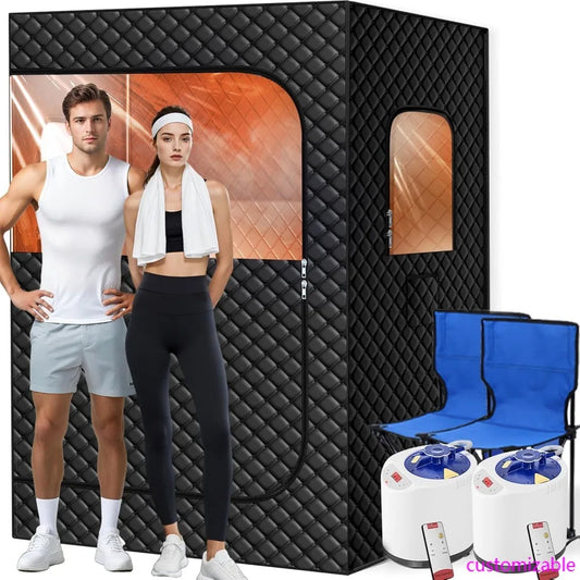 Two Person Portable Steam Sauna With Dual 1200W Steamers And Remote Control