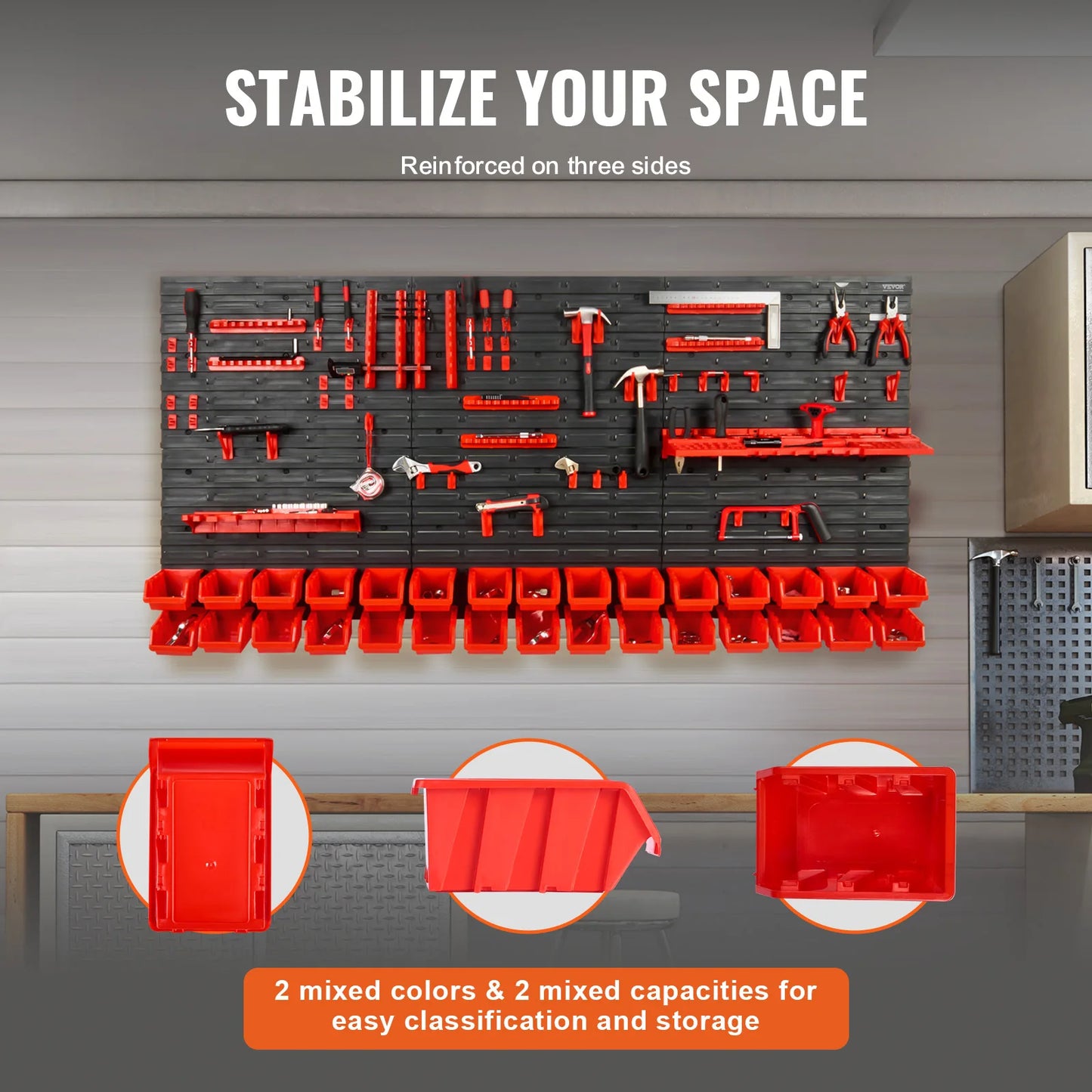 SucceBuy 30Bin Wall Mounted Storage Bins Parts Rack Organizer Garage with Wall Panels Hooks Plastic Shop Tool for Screw Nails