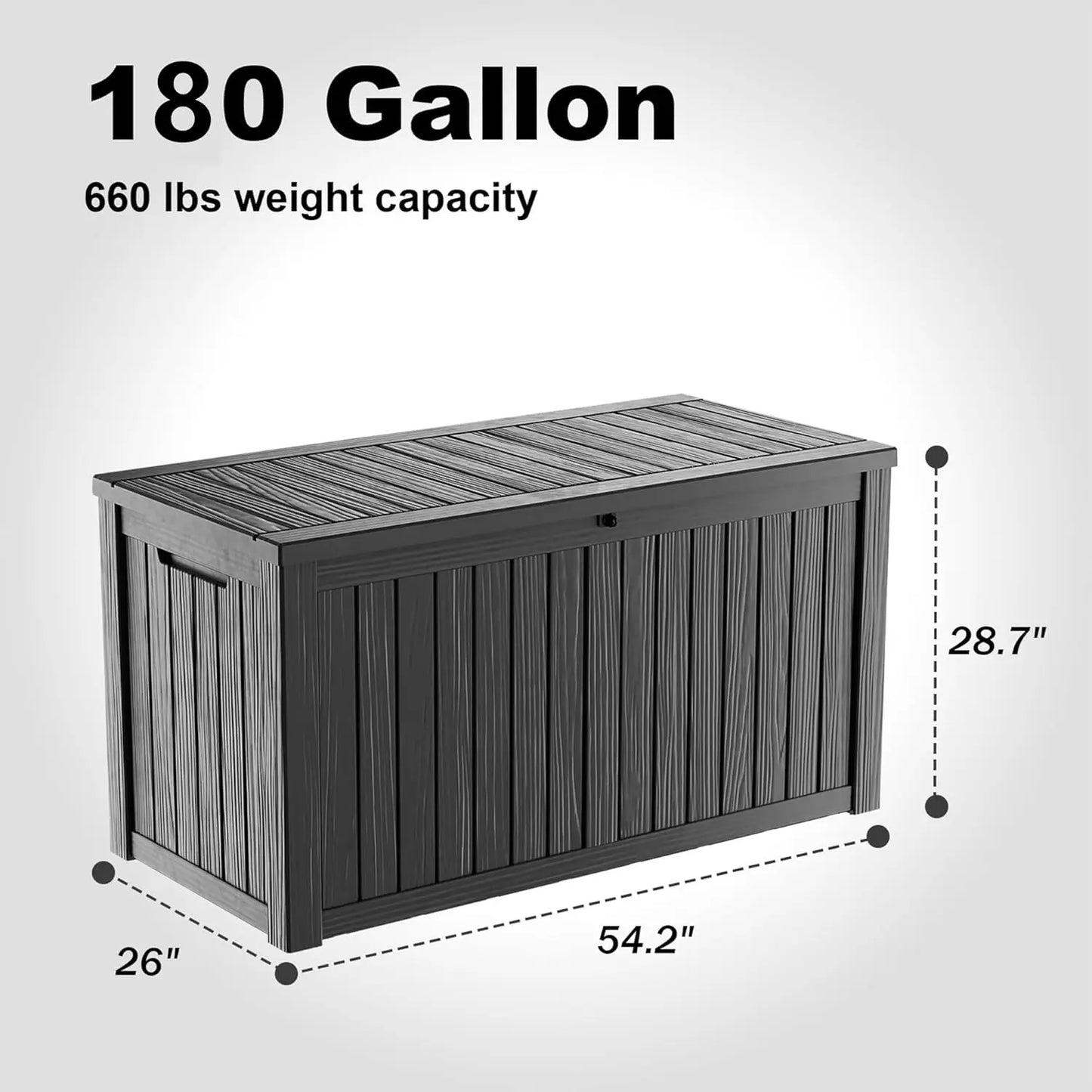 180 Gallon Waterproof Outdoor Storage Box, Lockable Deck Chest for Patio Cushions & Garden Tools, UV-Resistant