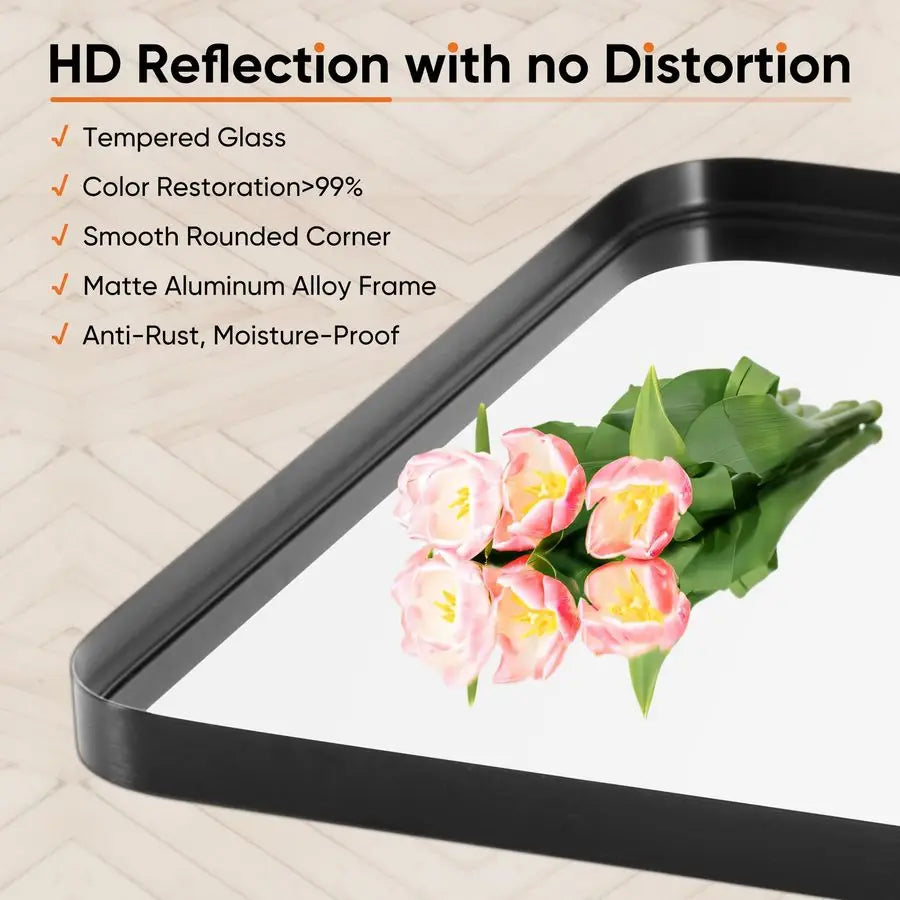 Black Vanity Bathroom Mirror for Wall, Metal Framed Rounded Rectangular Modern Mirrors for Over Sink, 30x40 Inch for Farmhouse,